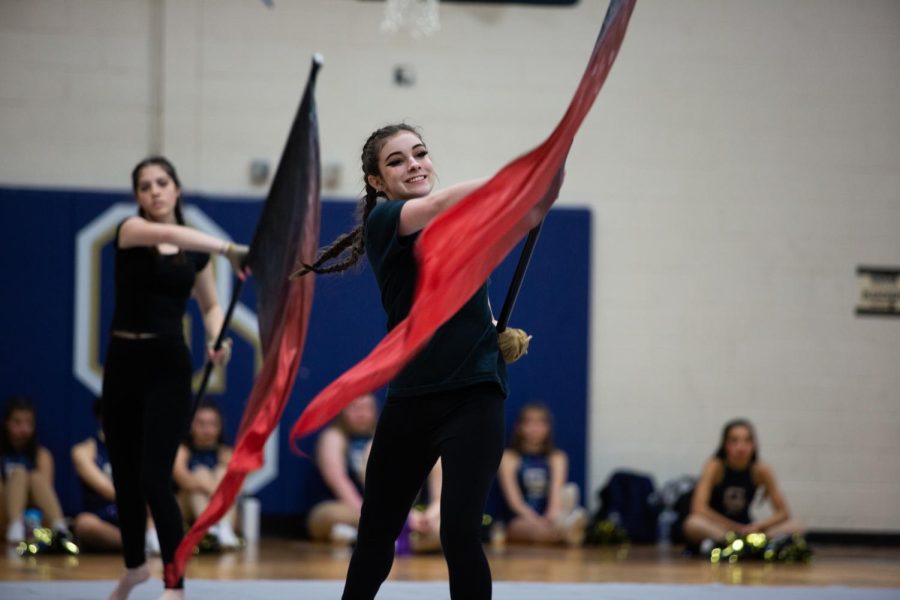 Color Guard performs at Fine Arts Festival.