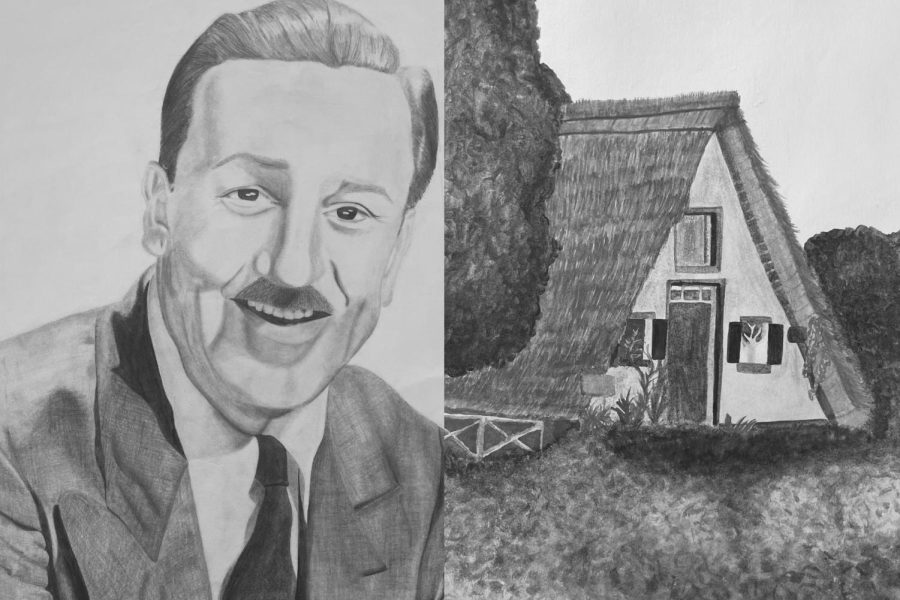 Left - “Walt Disney,” by Sydney Ferris  Right - “A Cabin in the Woods,” by Sydney Ferris.   