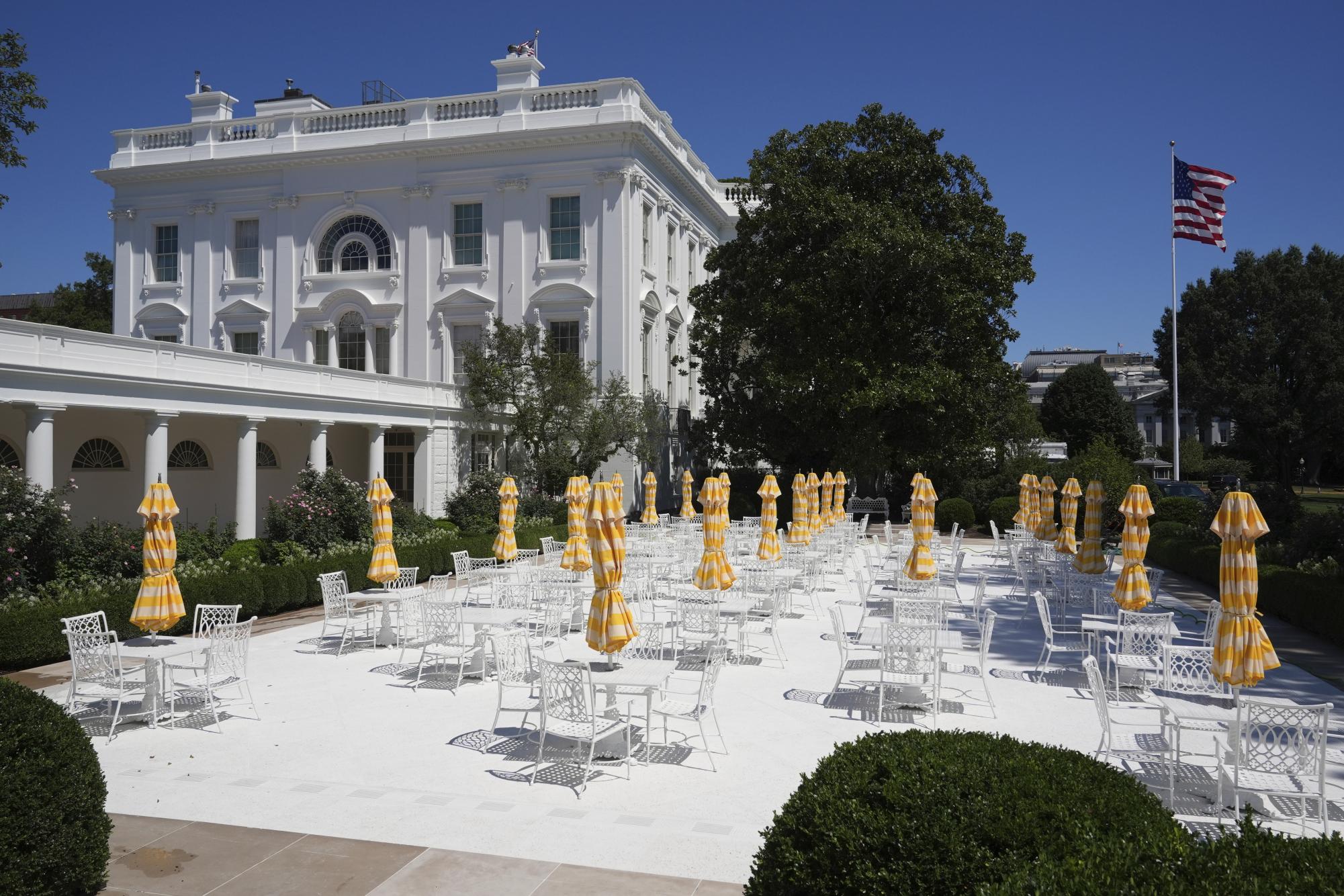 The recently renovated Rose Garden is pictured at the White House,, Friday, Aug. 22, 2025, in Washington. (AP Photo/Jacquelyn Martin)
